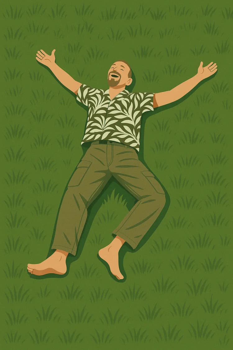 Green & Bright Solutions (Green and Bright Solutions) owner lying on the grass